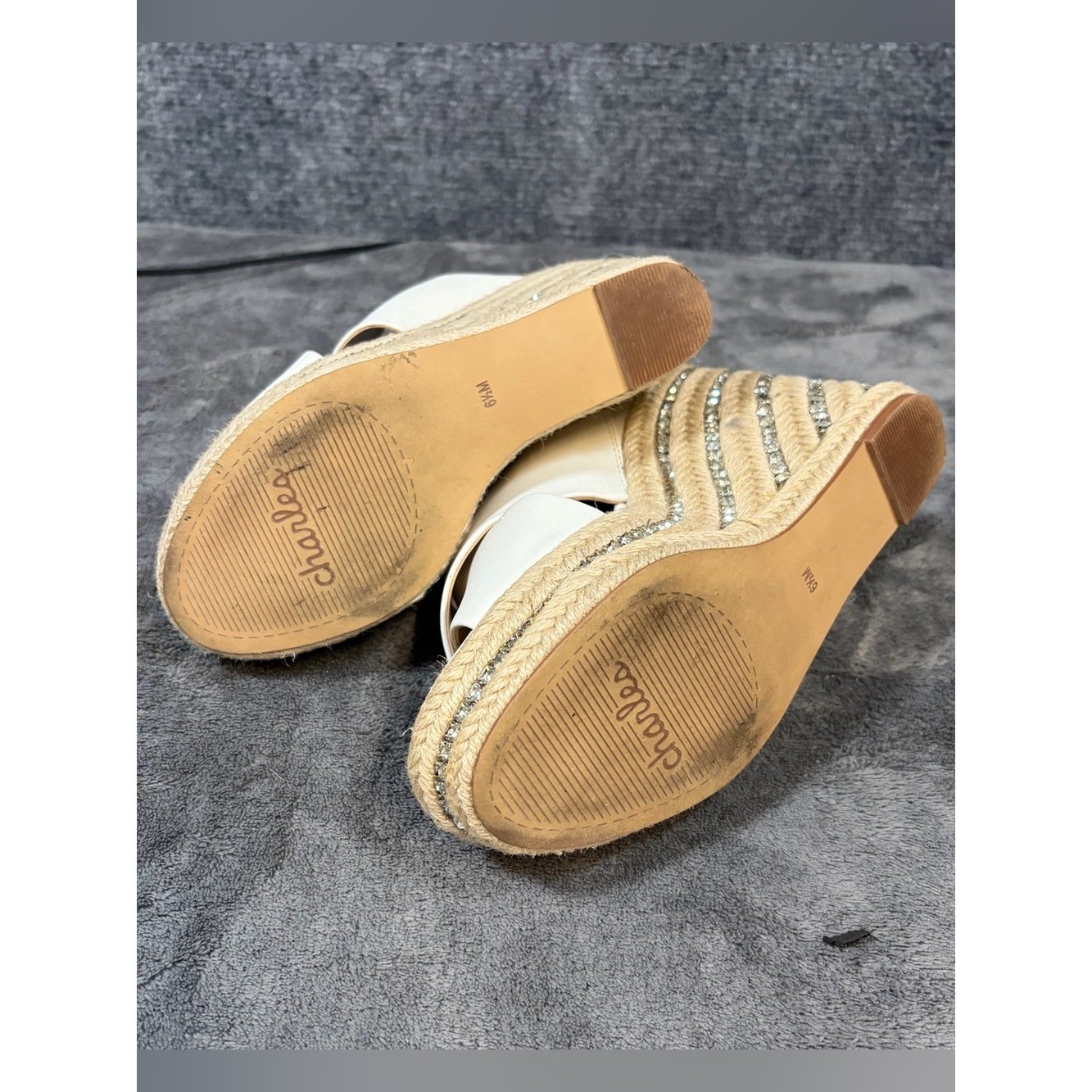 Charles By Charles David White Cross-Strap Espadrille Wedge Mules