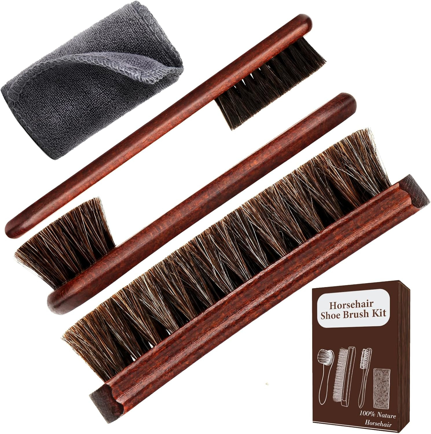 4-Piece 100% Horse Hair Shoe Brush Kit for Leather Care – Professional Dauber Ap