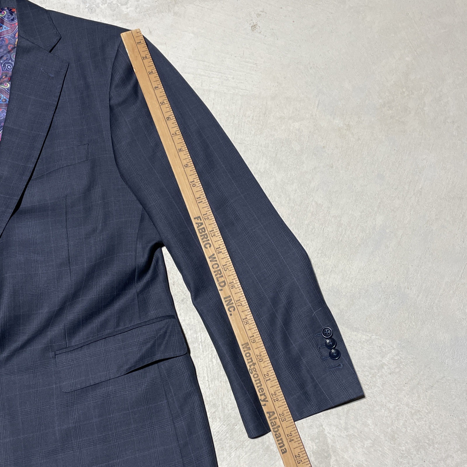 Savile Row Bespoke Grey Purple Plaid Wool Trevira Two-Piece Suit SZ L 36×29