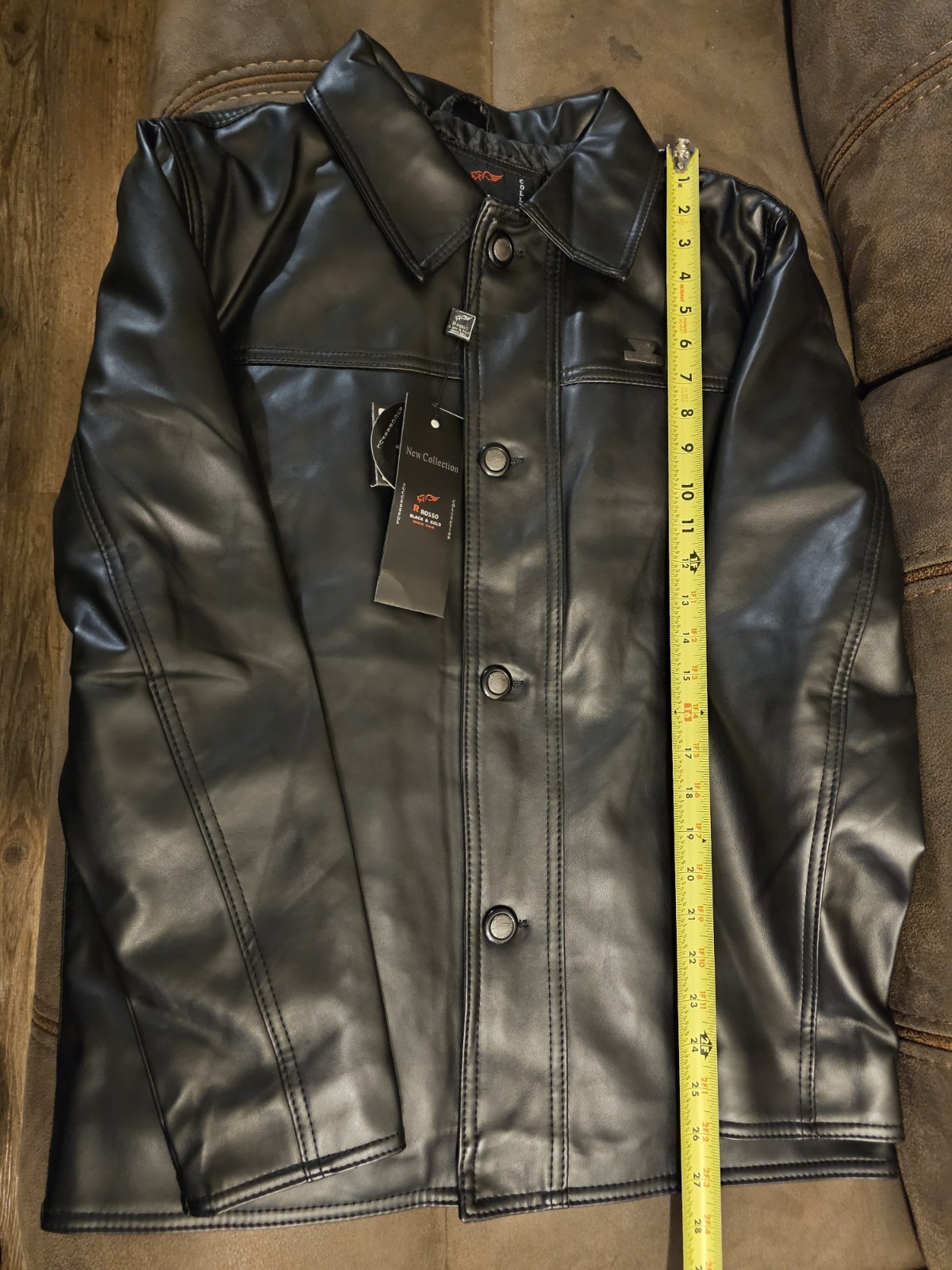 R Rosso Black and Gold Leather Button Up Jacket Men’s Size Medium Made In Italy