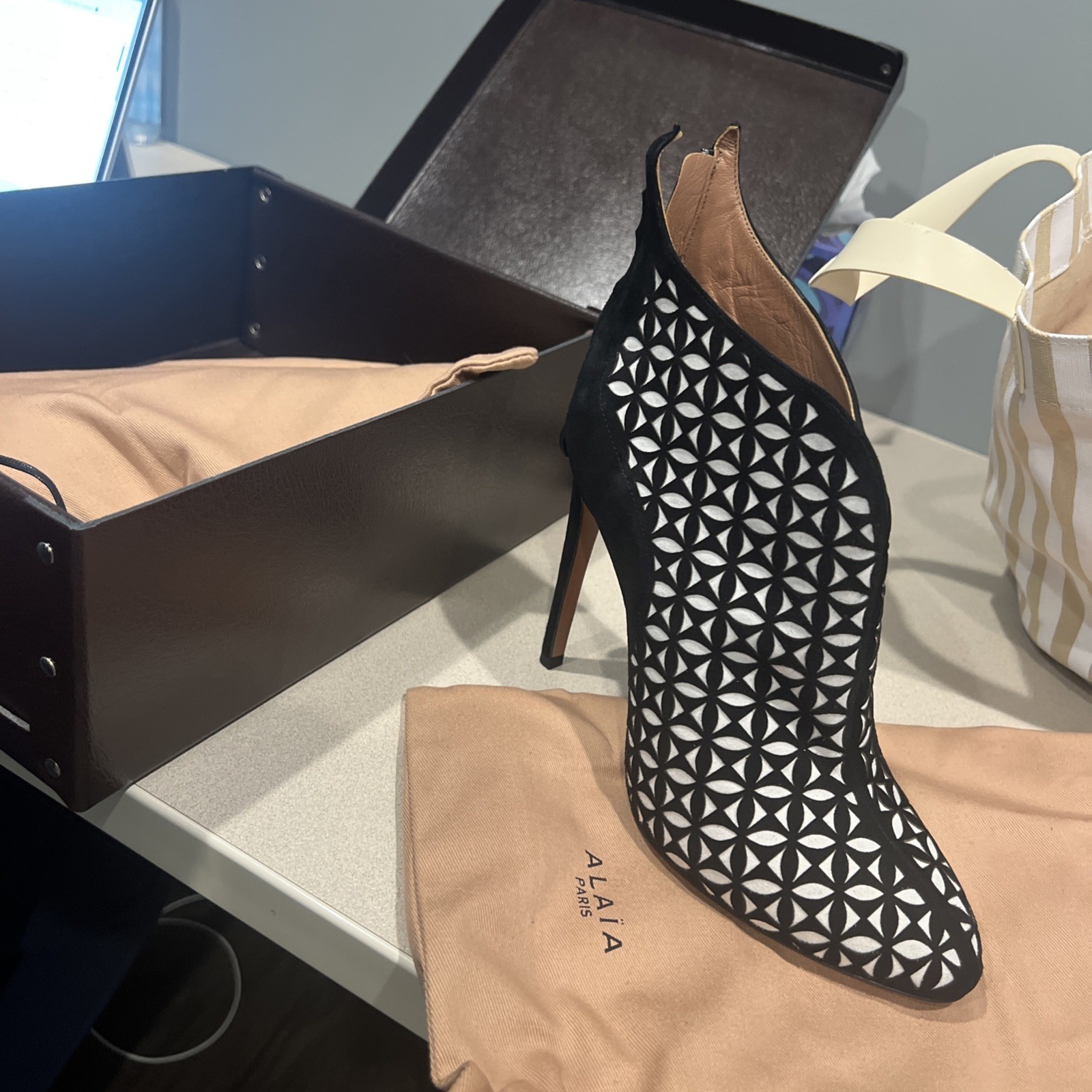 Alaia Suede Printed Closed Toe Heels