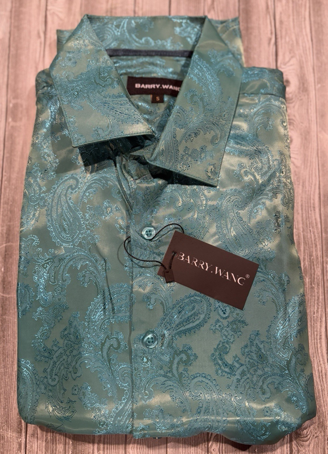 Barry.Wang Men’s Dress Shirt Paisley Silk Long Sleeve Button Down Shirt Sz Small