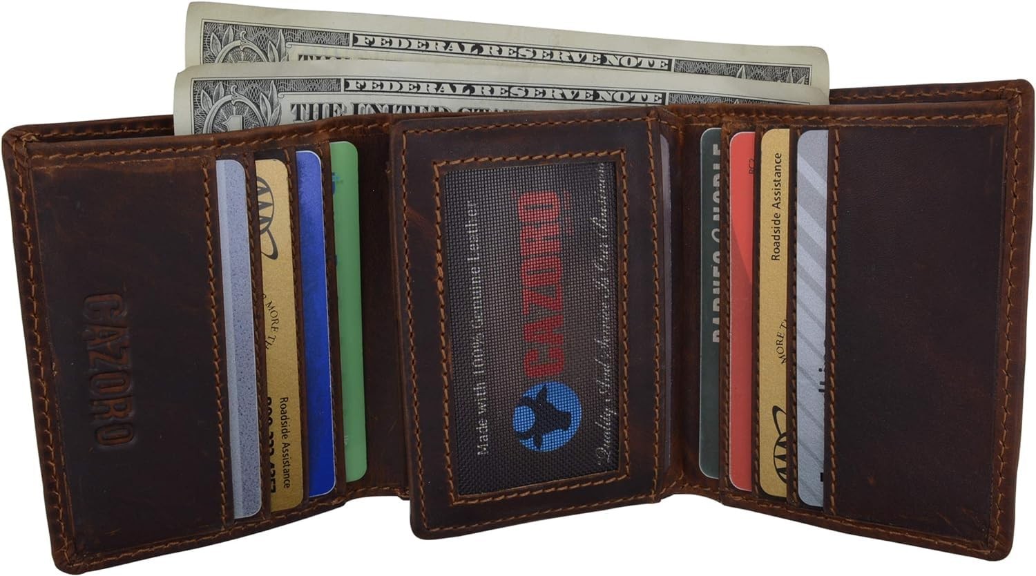 CAZORO RFID Blocking Mens Classic Trifold Crazy Horse Leather medium, Brown