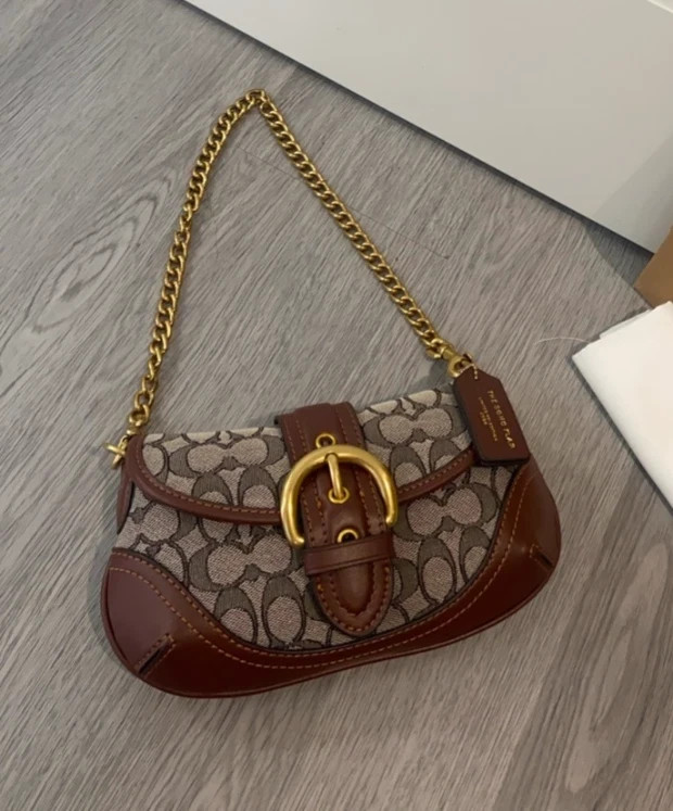 COACH CAN45 Soho Bag 25 In Signature Jacquard Oak Maple Brass Outlet NEW