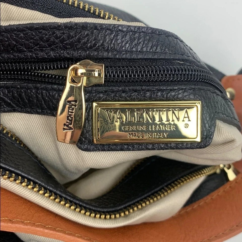 Valentina Italy Two-Tone Leather Backpack bag Brown Black Gold Zippers accents