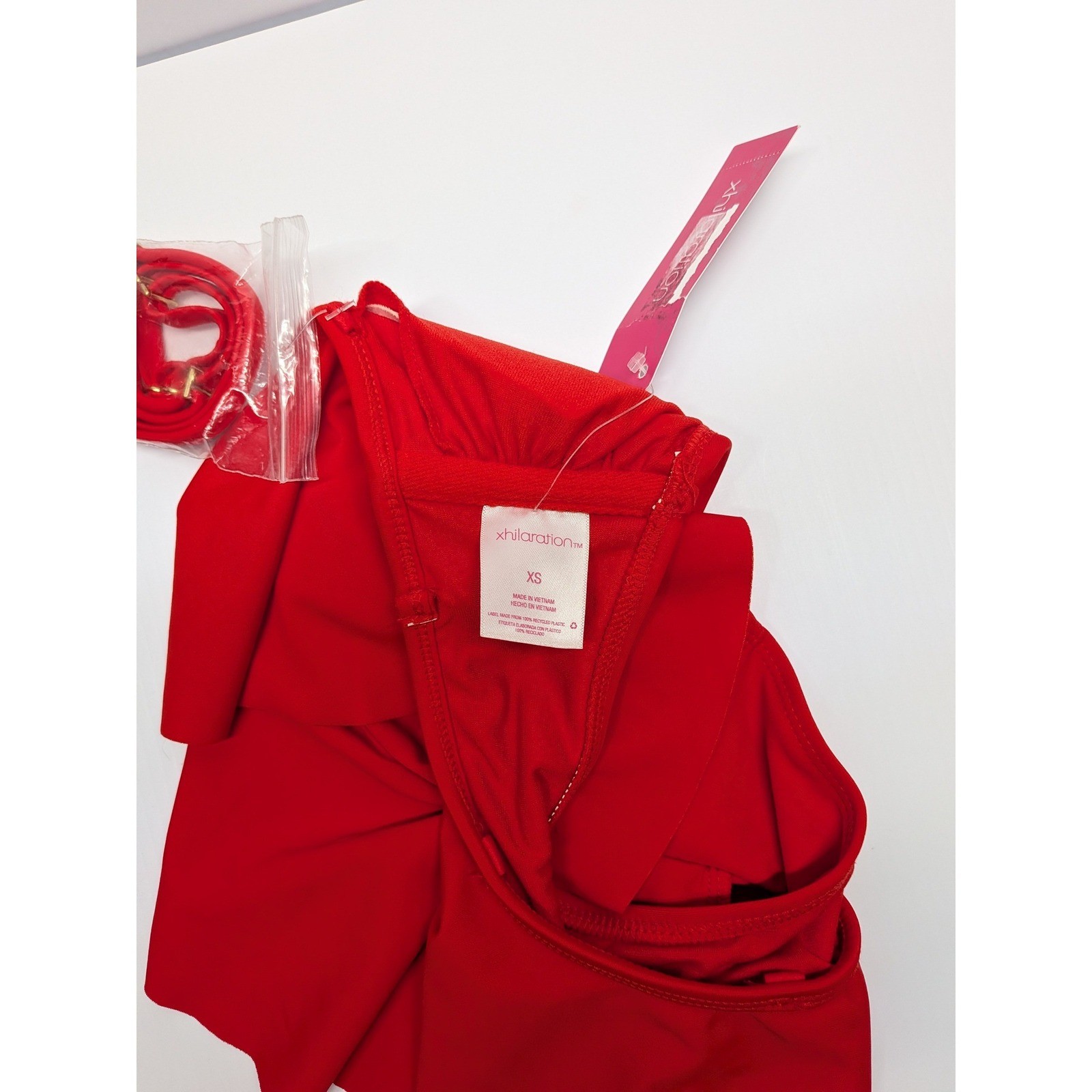Xhilaration Red Ruffle Bandeau Bikini Top with Detachable Strap Womens XS NWT