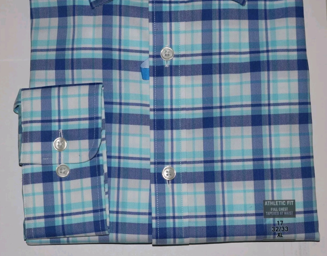 Tommy Hilfiger Mens THFLEX Sky Plaid Athletic Fit Stretch Button Up Shirt XL NWT