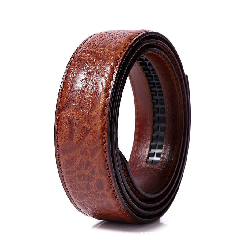 Cowhide Genuine Real Leather Automatic Ratchet Belt Strap No Buckle Waistband