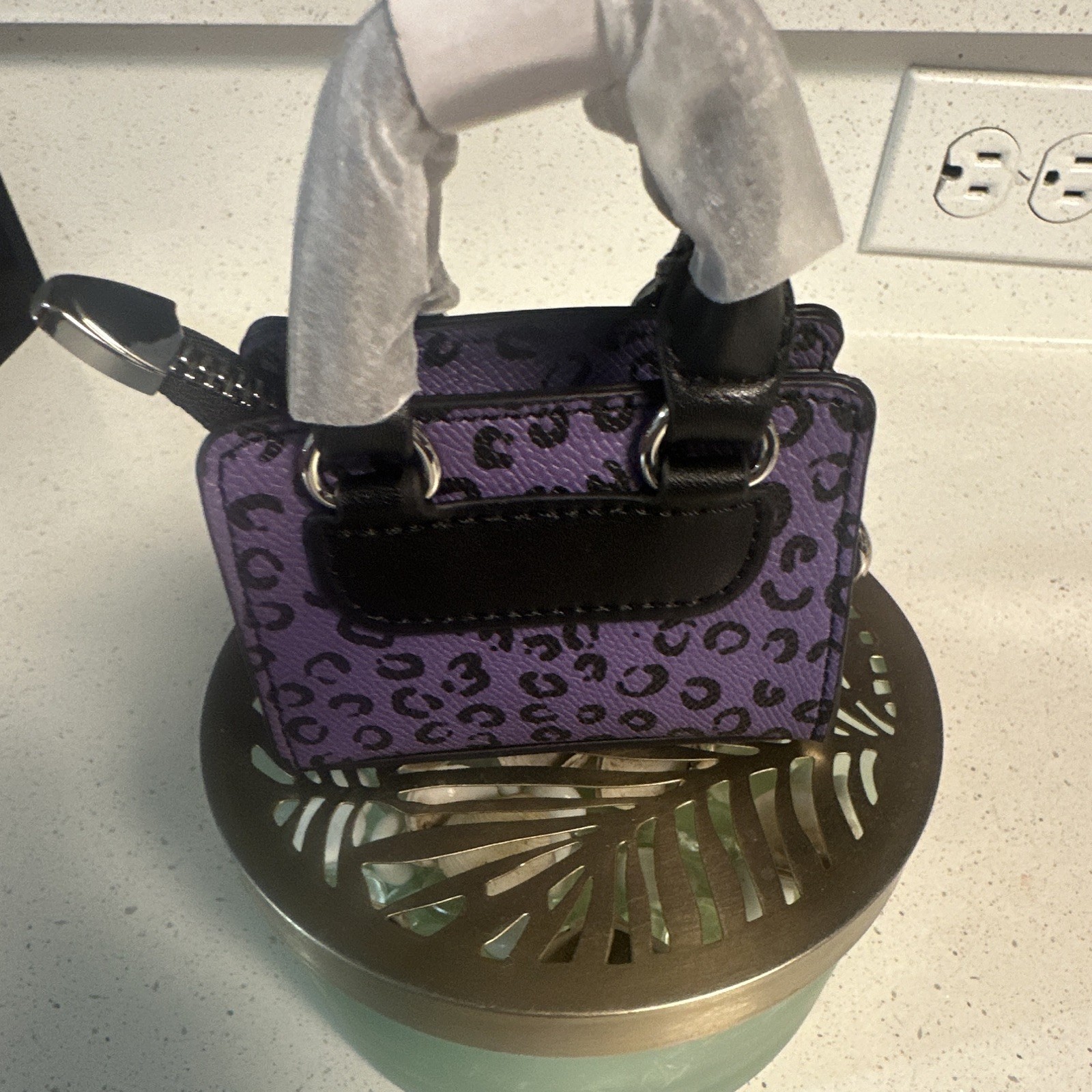 Iris & Rainbow mini Purple/Black Animal Prin Top Handle Bag Charm Zip Pocket