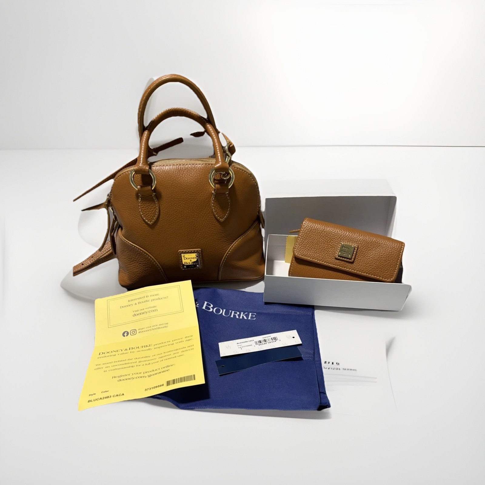 Dooney & Bourke Lucca Leather Satchel In Caramel W/Matching Lucca Flap Wallet