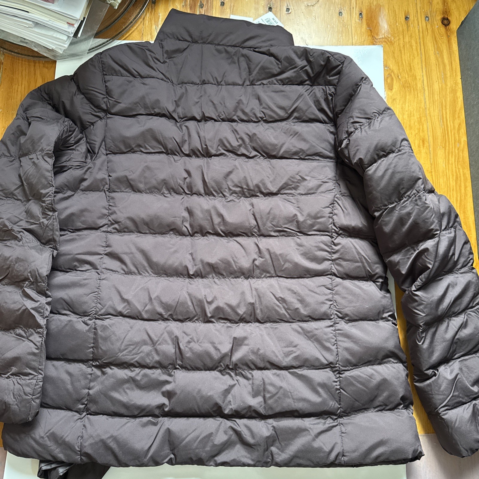 New $80 Uniqlo Women Puff Tech Jacket The North Face Bust 36 39 Dark Brown Sz L