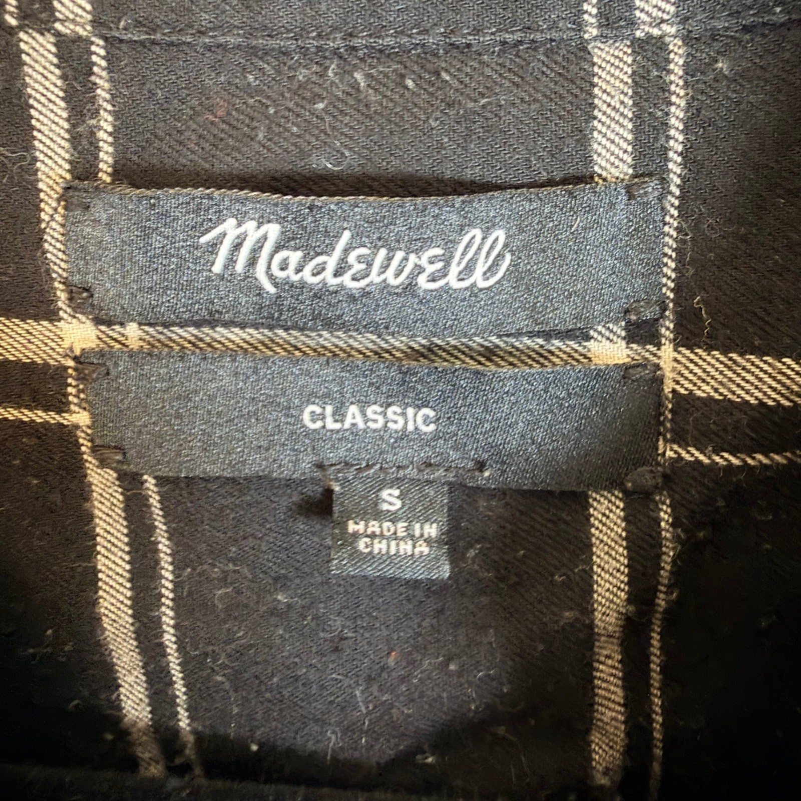 Madewell Classic Ex-Boyfriend Shirt Black White Windowpane Plaid Cotton Academia
