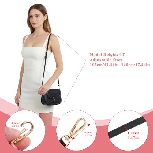 Black Purse Straps Replacement,41-47 in Adjustable Crossbody Bag Strap,0.47in