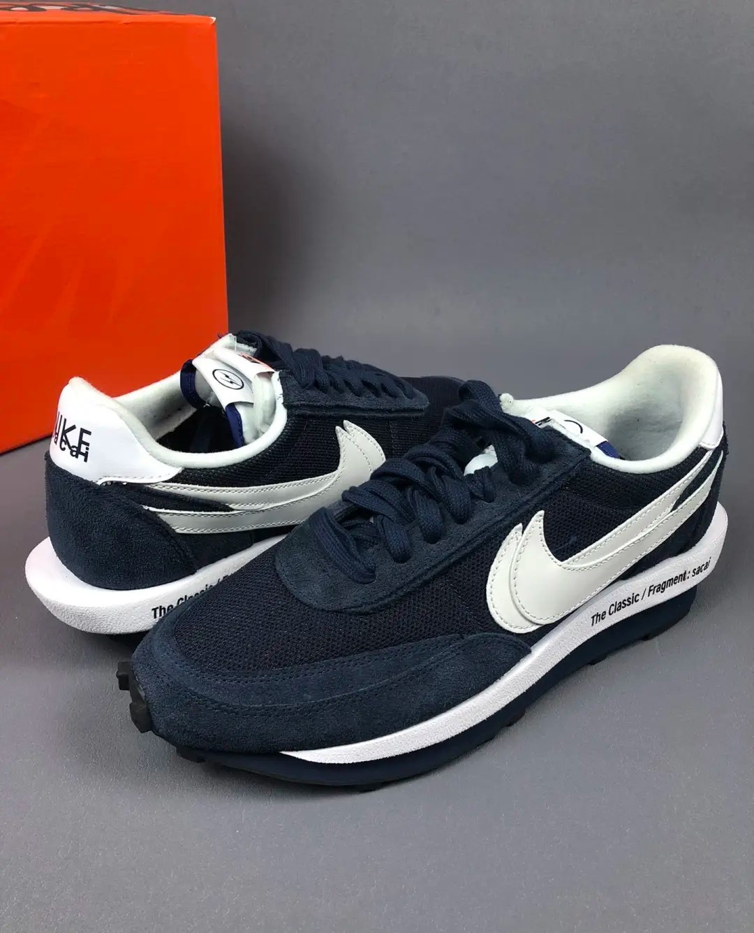 Nike LDWaffle Fragment Sacai Blue Void Mesh Suede Layered Sneaker