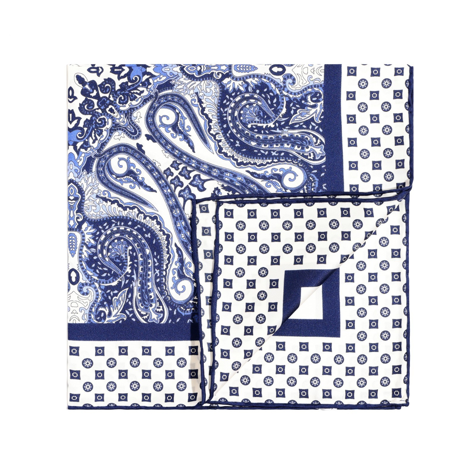 Men’s Silk Pocket Square Blue And White Paisley Floral 21″53cm Suit Handkerchief