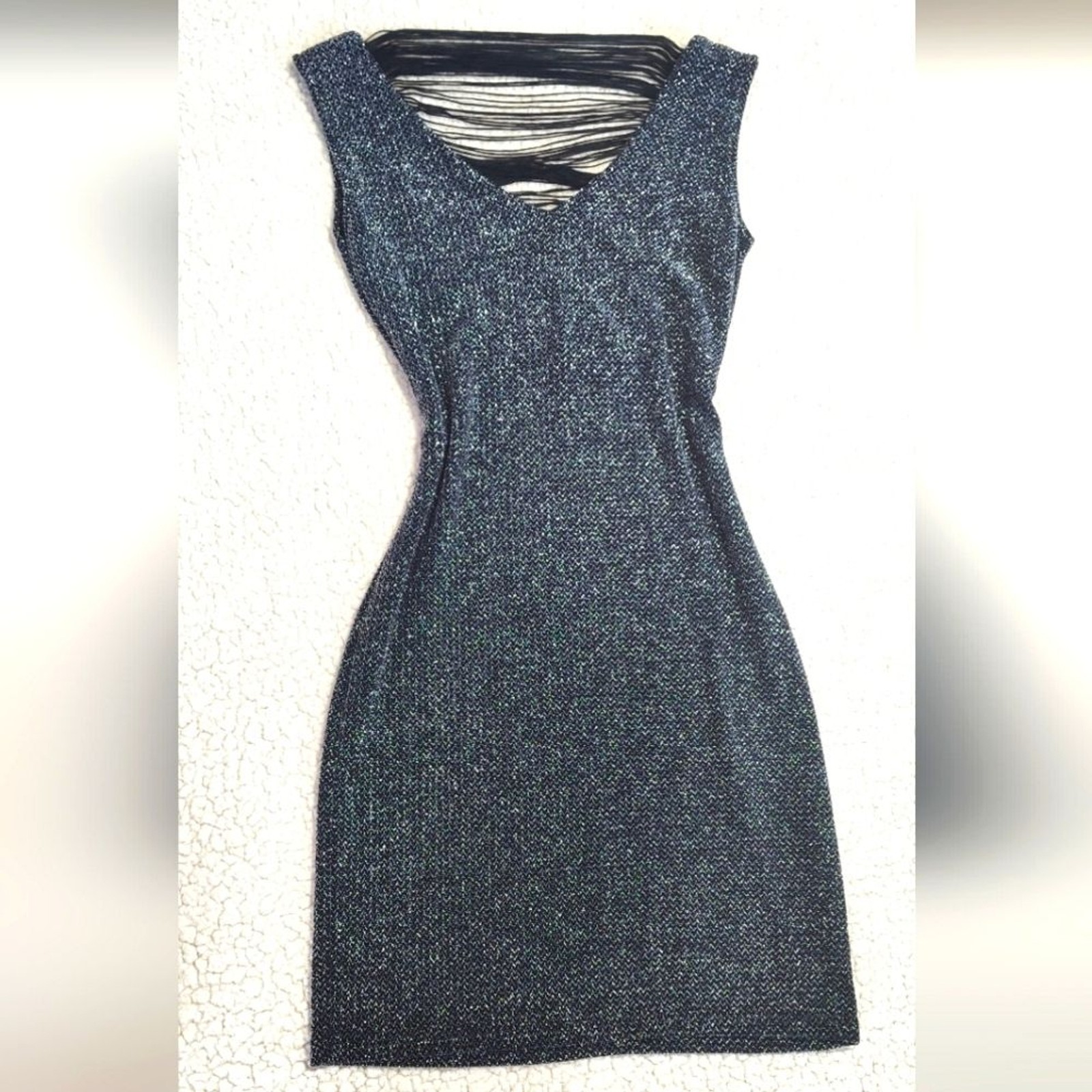 Black Fitted Silver Metallic Threads Dress
