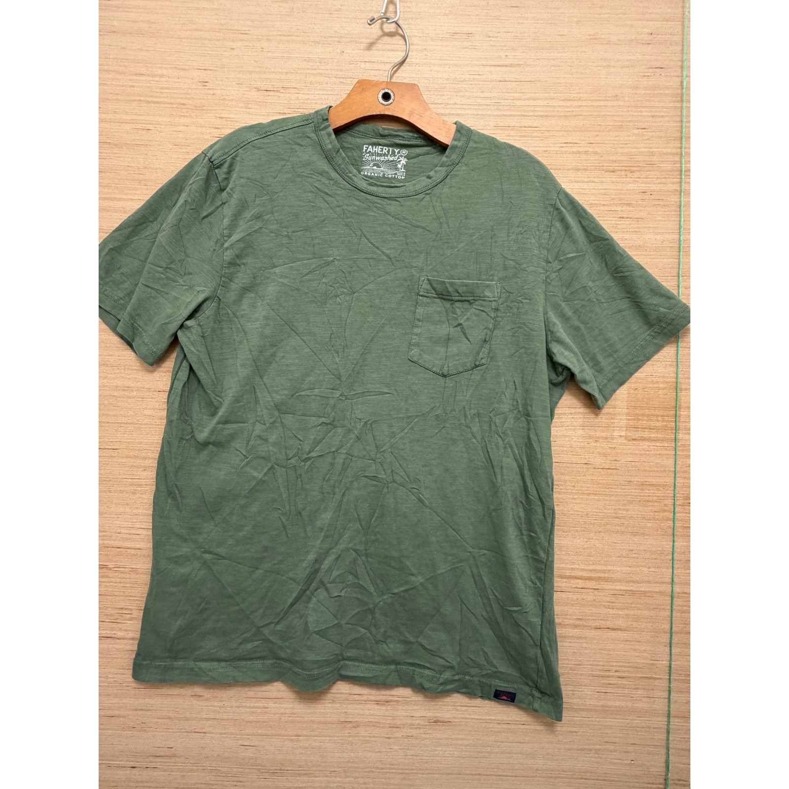 Faherty Sunwashed Organic Cotton Pocket Tee Mens Medium Olive Green Slub T-Shirt
