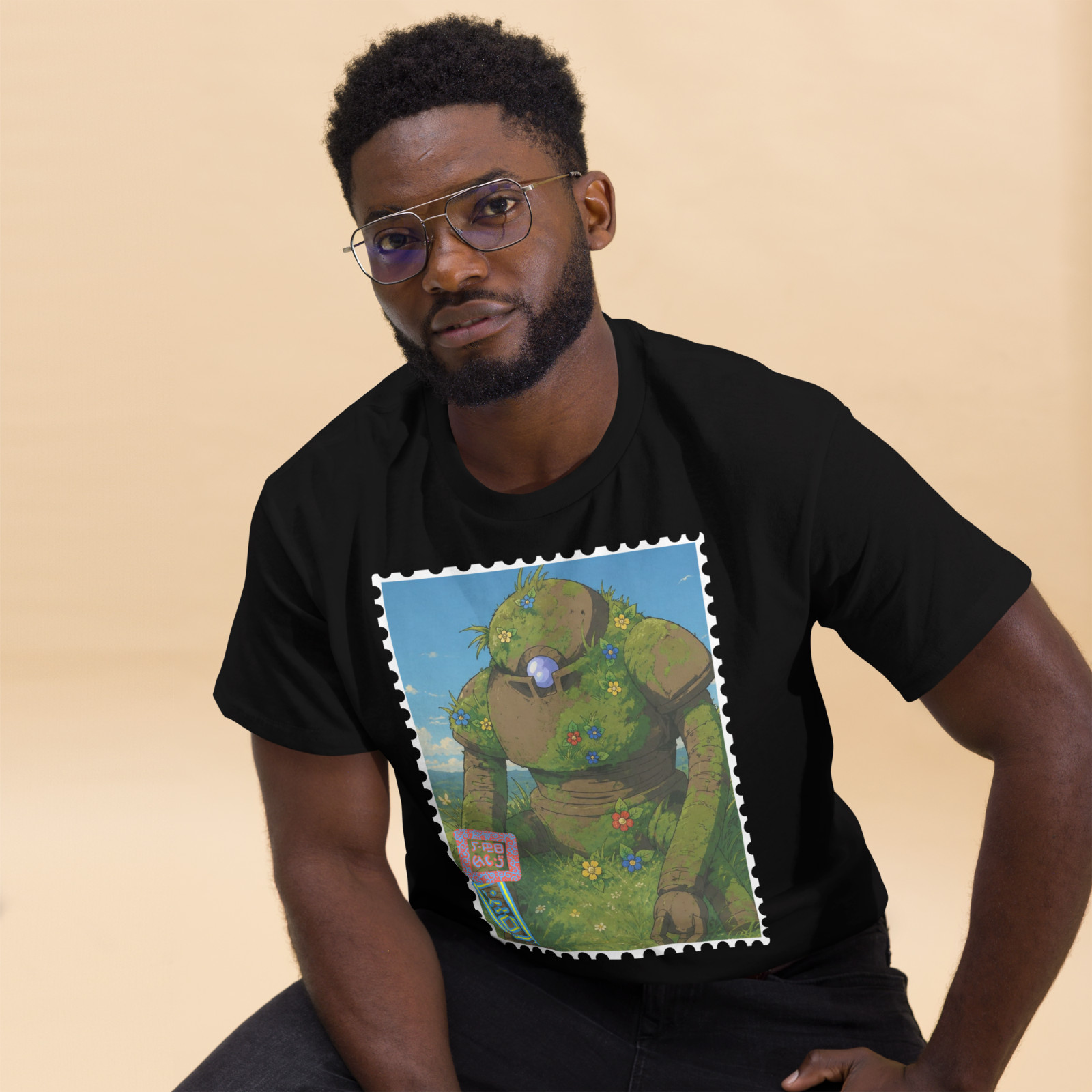 Medieval Fantasy Golem RPG Graphic T-Shirt Vintage Postage Stamp 100% Cotton