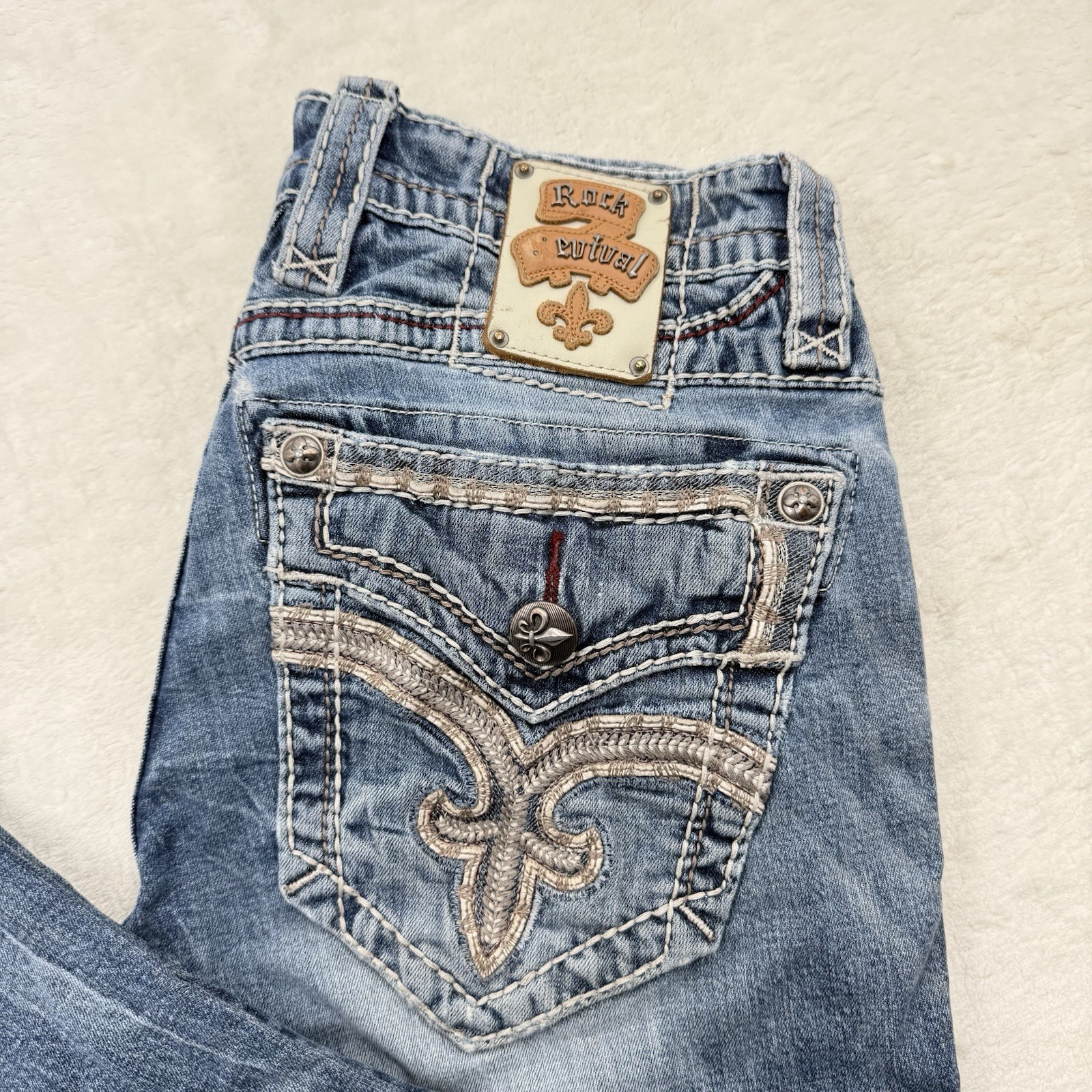 Rock Revival Mens Blue Medium Wash Crete Straight Leg Denim Jeans Size 32
