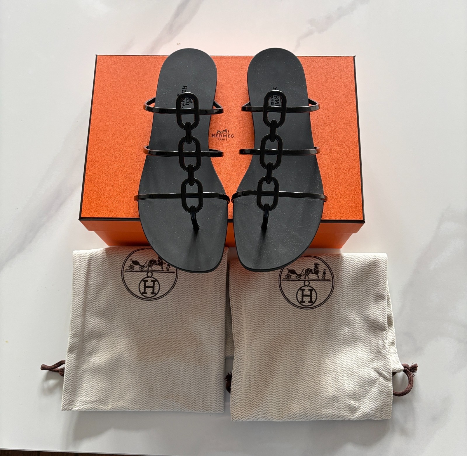 brand new Hermes Mykonos Sandal Black Multiple sizes 36 37 38 39 40 41 42
