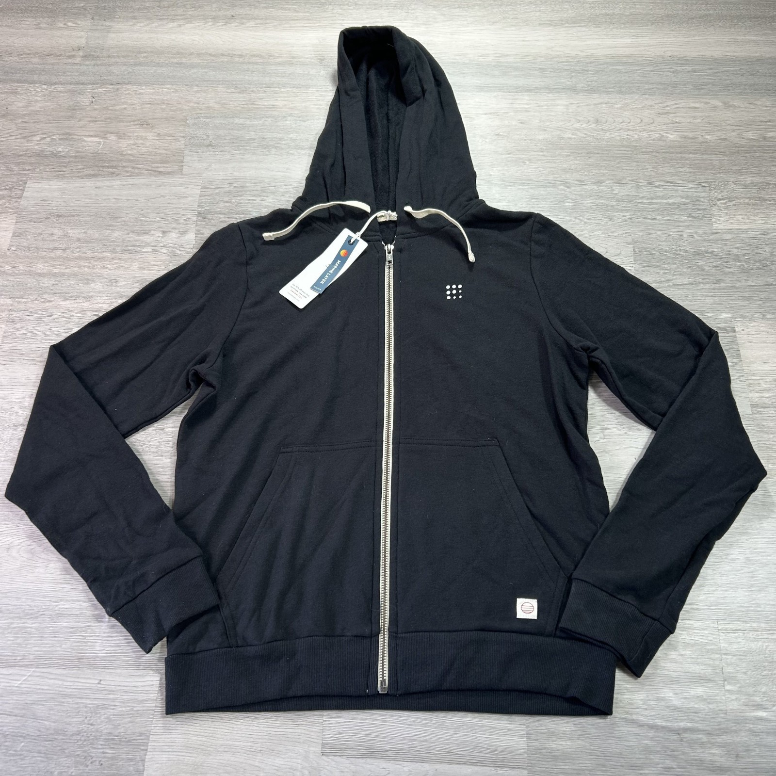 NWT Marine Layer Hoodie Womens Large Black Full Zip Fleece Sweatshirt USA Logo /
