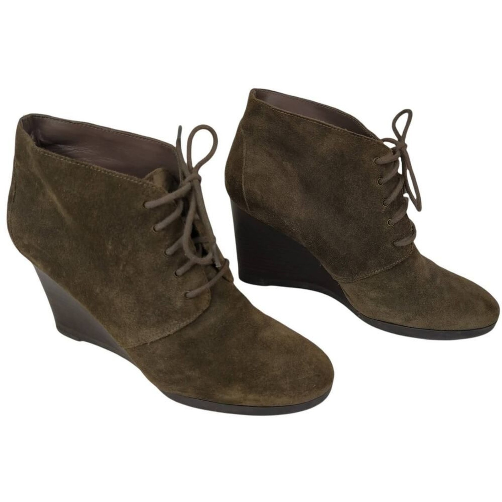 Franco Sarto Weston Ankle Booties Womens Sz 8.5 Brown Gray Suede Lace Up Wedge