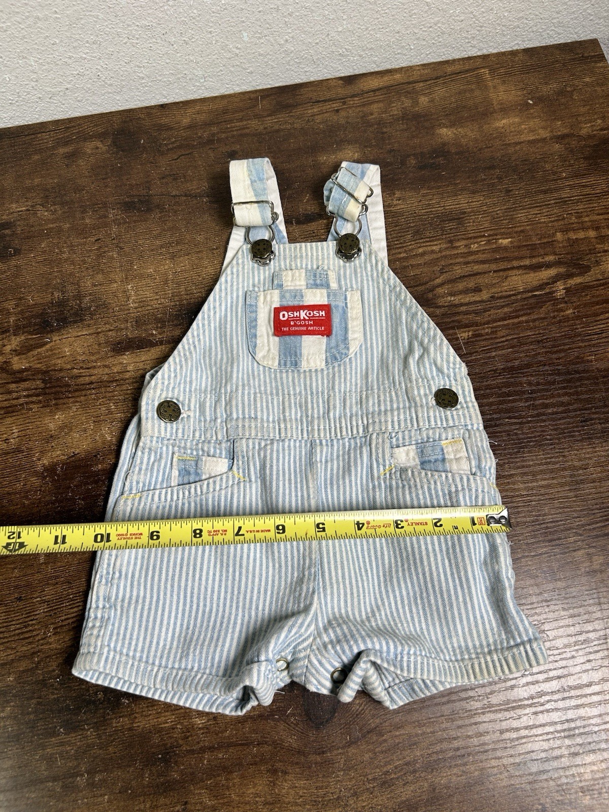 OSHKOSH B’gosh Blue White Striped Overall Shorts Size 12 months