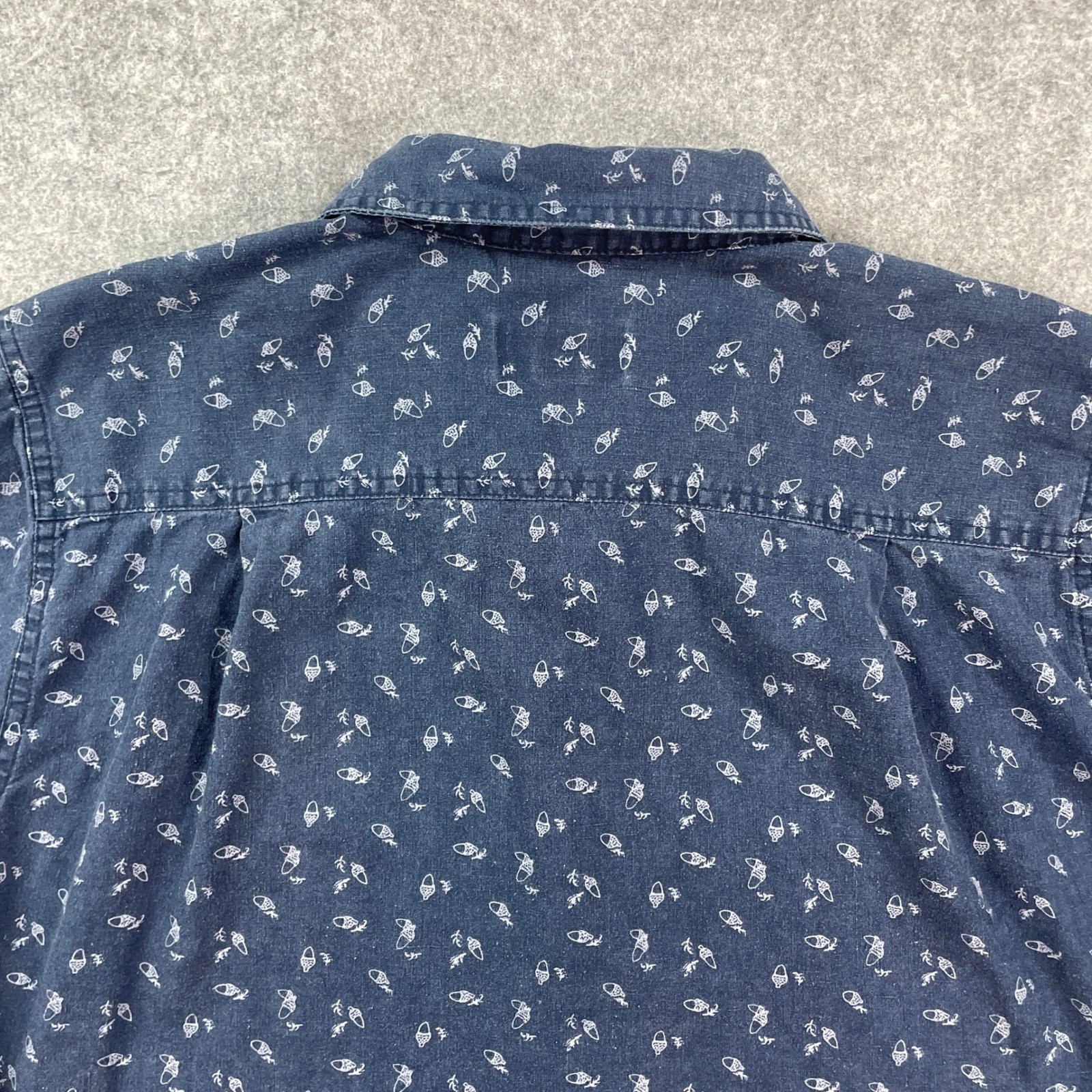 Patagonia Mens Shirt M Blue Graphic Print Short Sleeve Outdoor Hiking Button Up