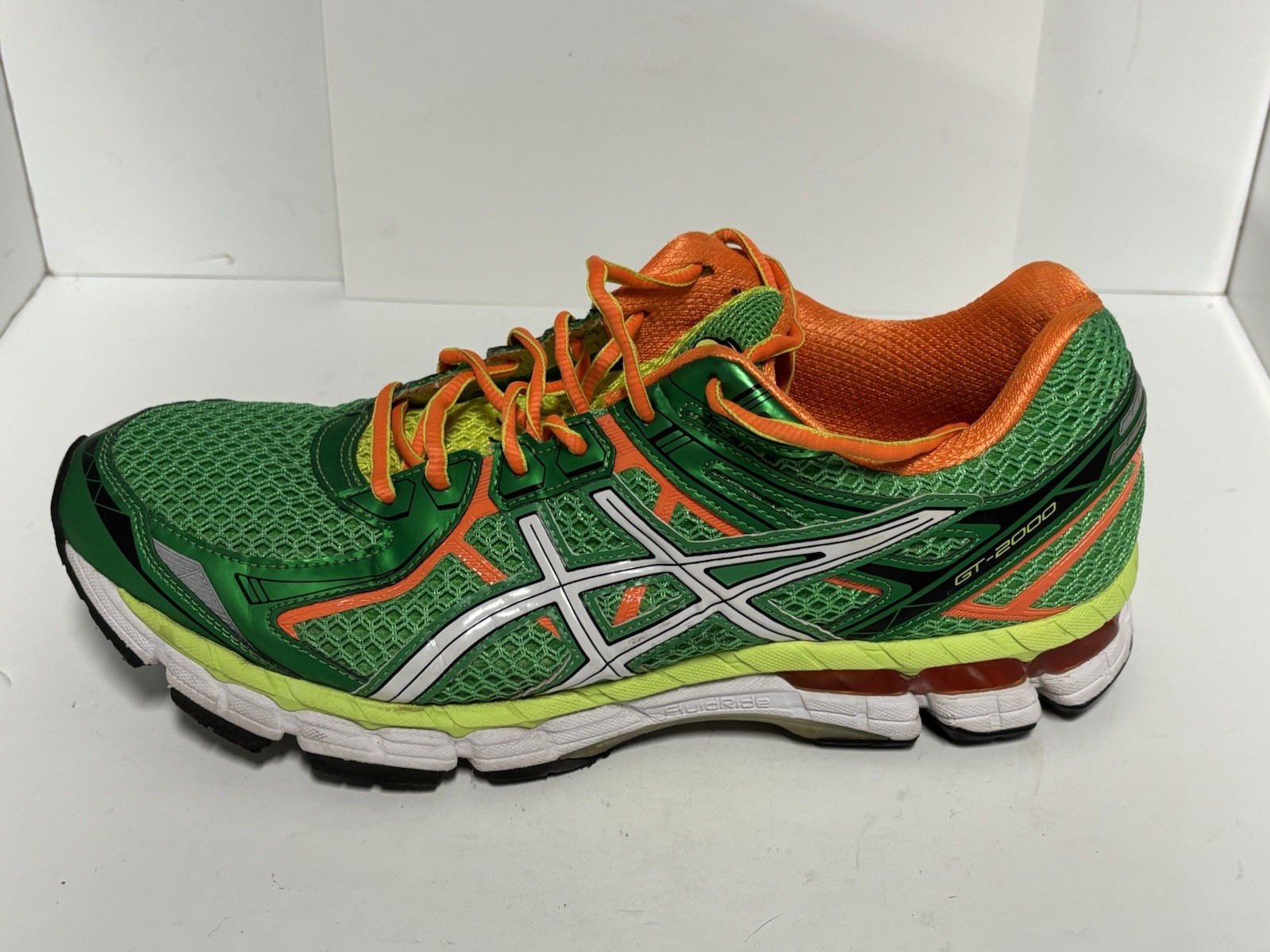 ASICS GEL Mens GT-2000 2 Classic Green White Orange Clownfish Running Shoe-11.5