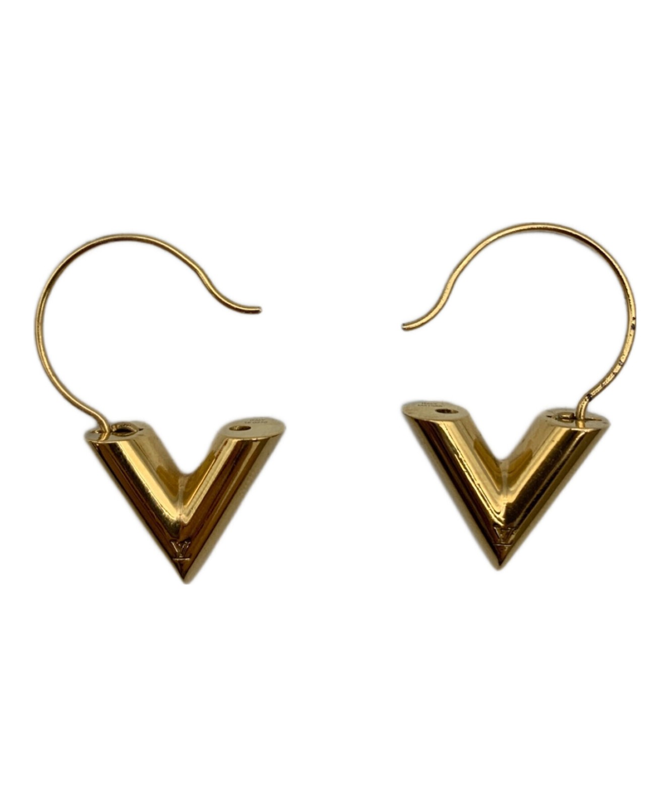 Louis Vuitton Earrings Authentic Essential V Gold M61088 1.6cm 1.3cm 3.5cm