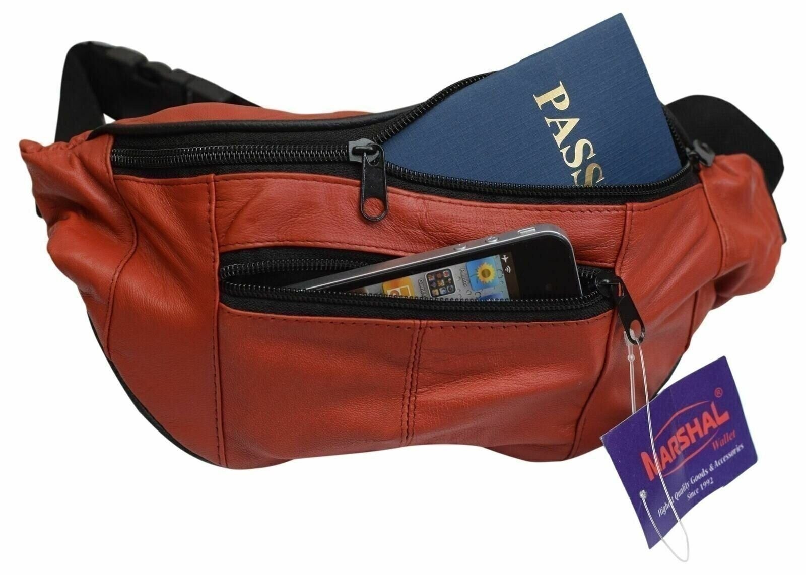 Mens Womens Genuine Leather Fanny Pack Pouch Waist Bag Slim Design Hiking Campin