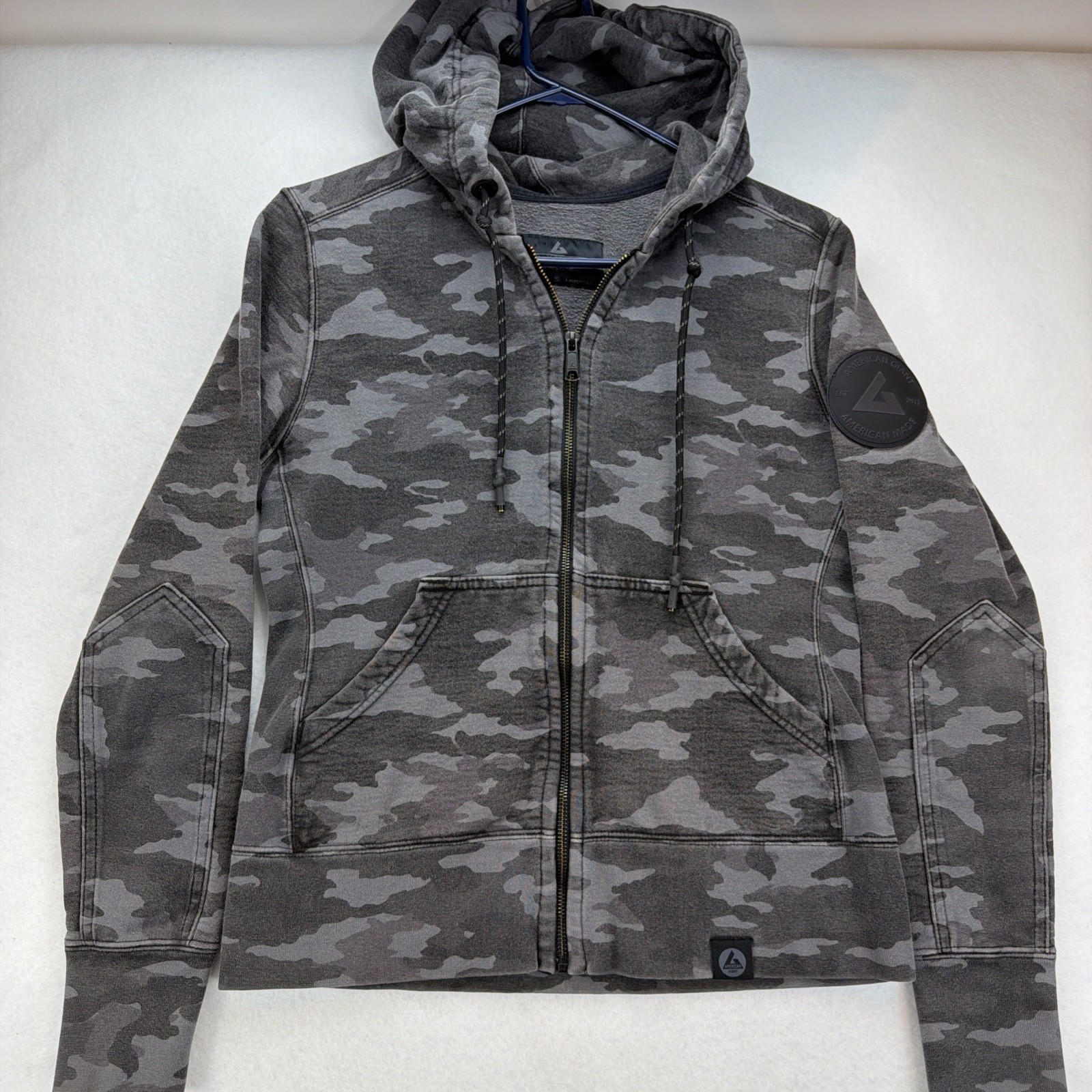 American Giant Hoodie Women’s Gray Camo Full Zip Size S Sweatshirt Heavy USA