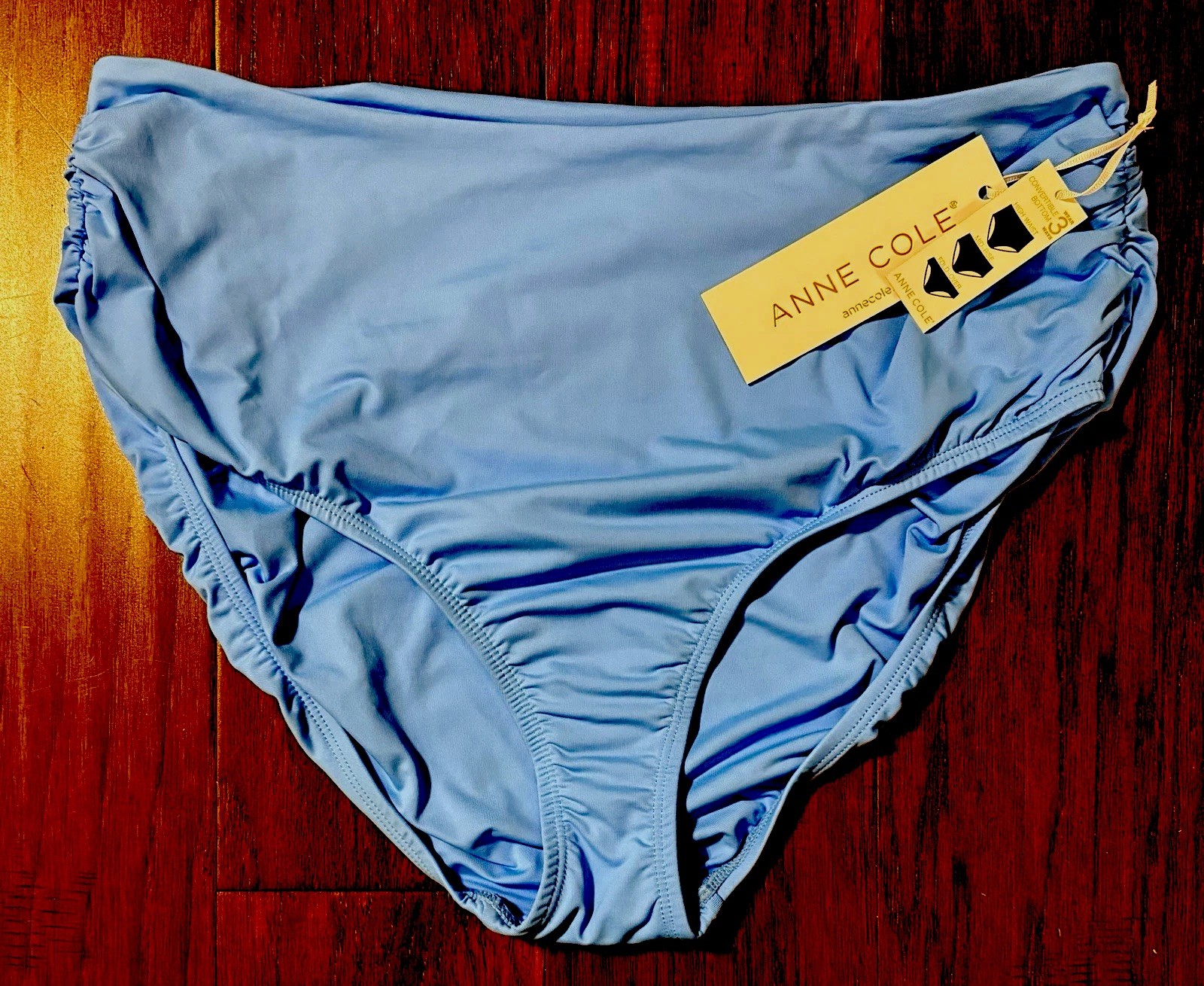Anne Cole High-Waist Bikini Bottoms, Arctic Blue, Size Large, MSRP $56