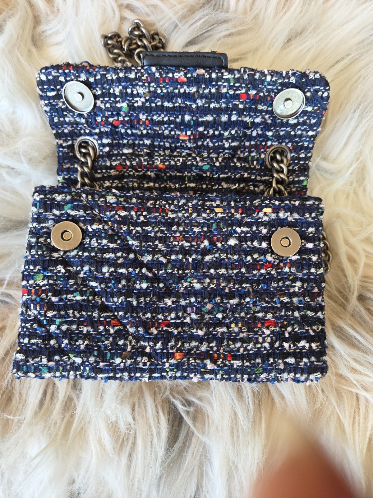 Kurt Geiger Mini Kensington Tweed Metallic Dark Multi Color Blue Bag NWT