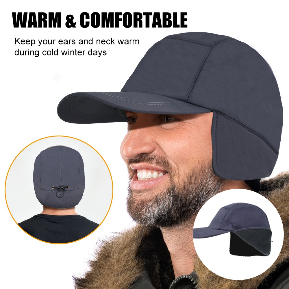 Winter Thermal Baseball Cap with Ear Flaps Warm Fleece Hat for Outdoor Men Women