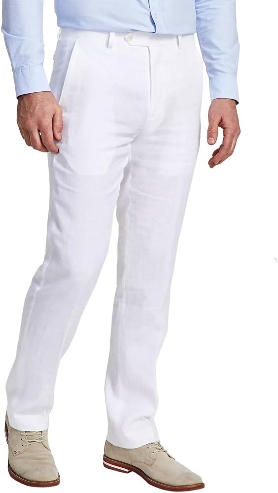 NWT Lauren Ralph Lauren LinenUltraFlex Edgewood Pants White Flat Front 38×32