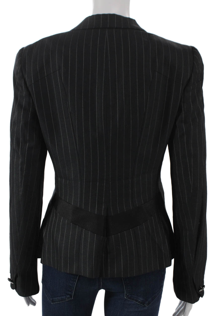 Not Available Womens Blazer Black Cashmere Pinstripe Button Long Sleeve Size 40