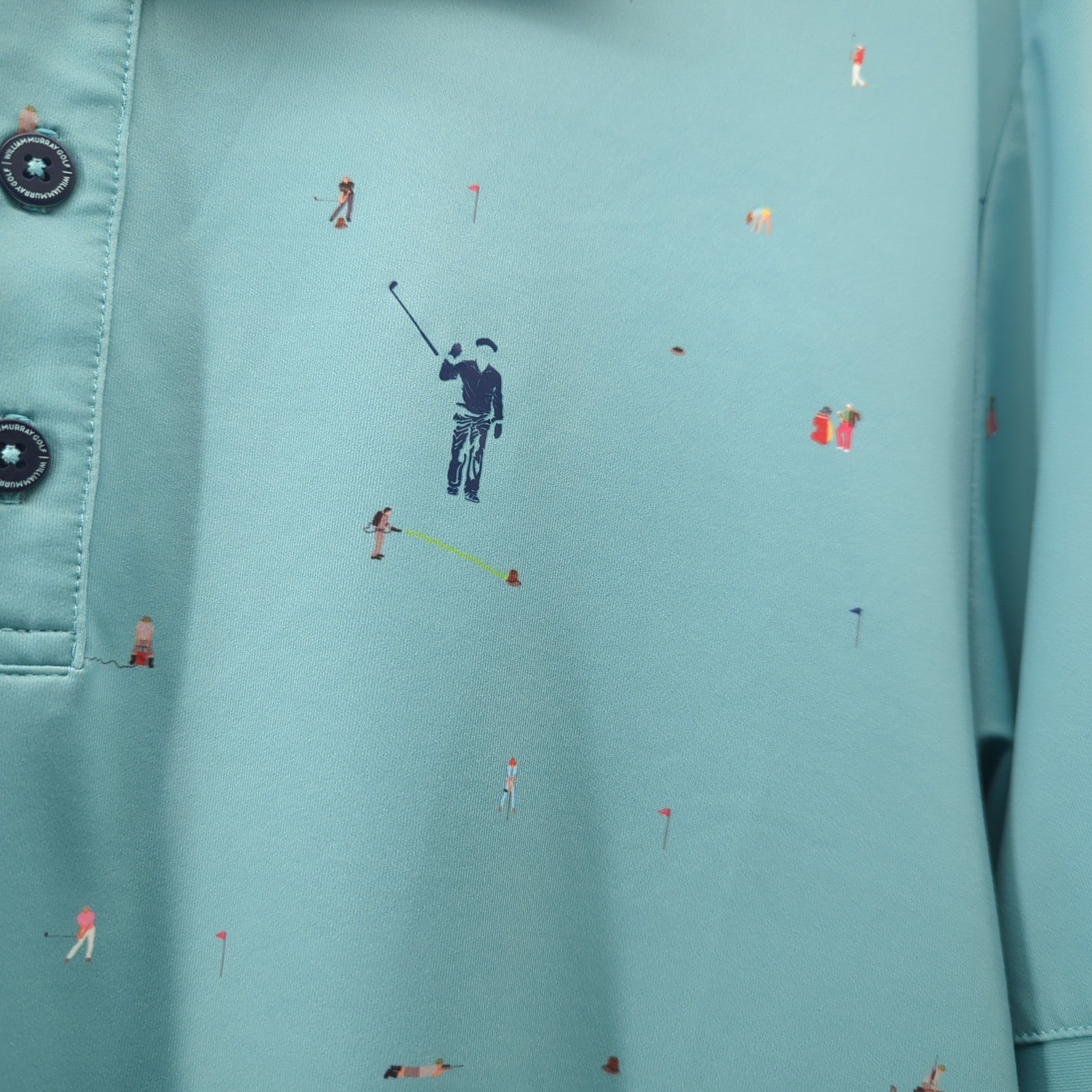 William Murray Mens Medium Golf Polo Shirt Teal Blue Novelty Print Short Sleeve