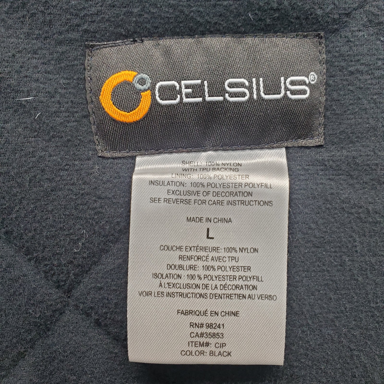 Celsius Cold-Weather Jacket Men L Black Fleece Lined Elastic Back Utility Pocket