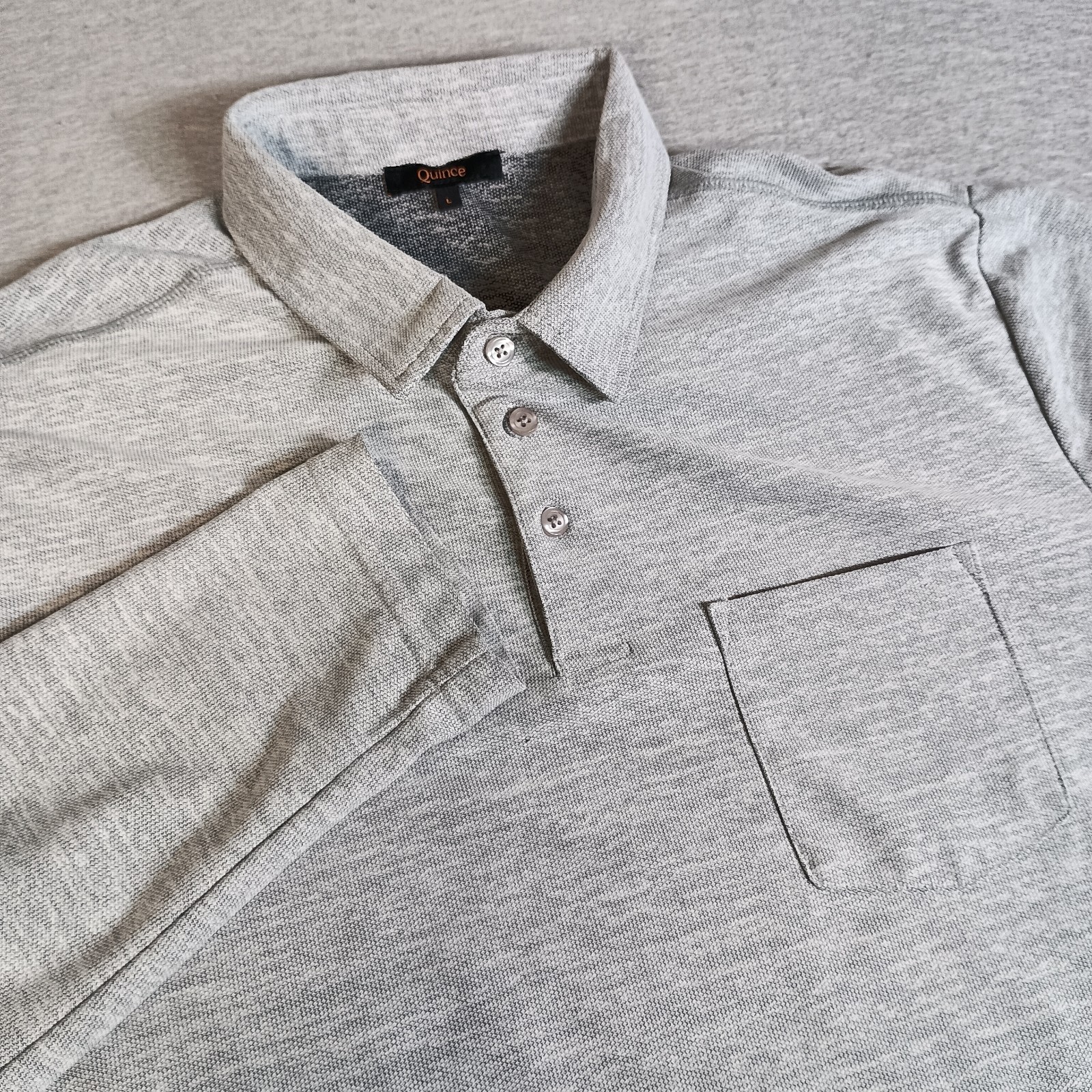Quince Men’s L Recycled Polyester Gray Long Sleeve Front Pocket Casual Polo