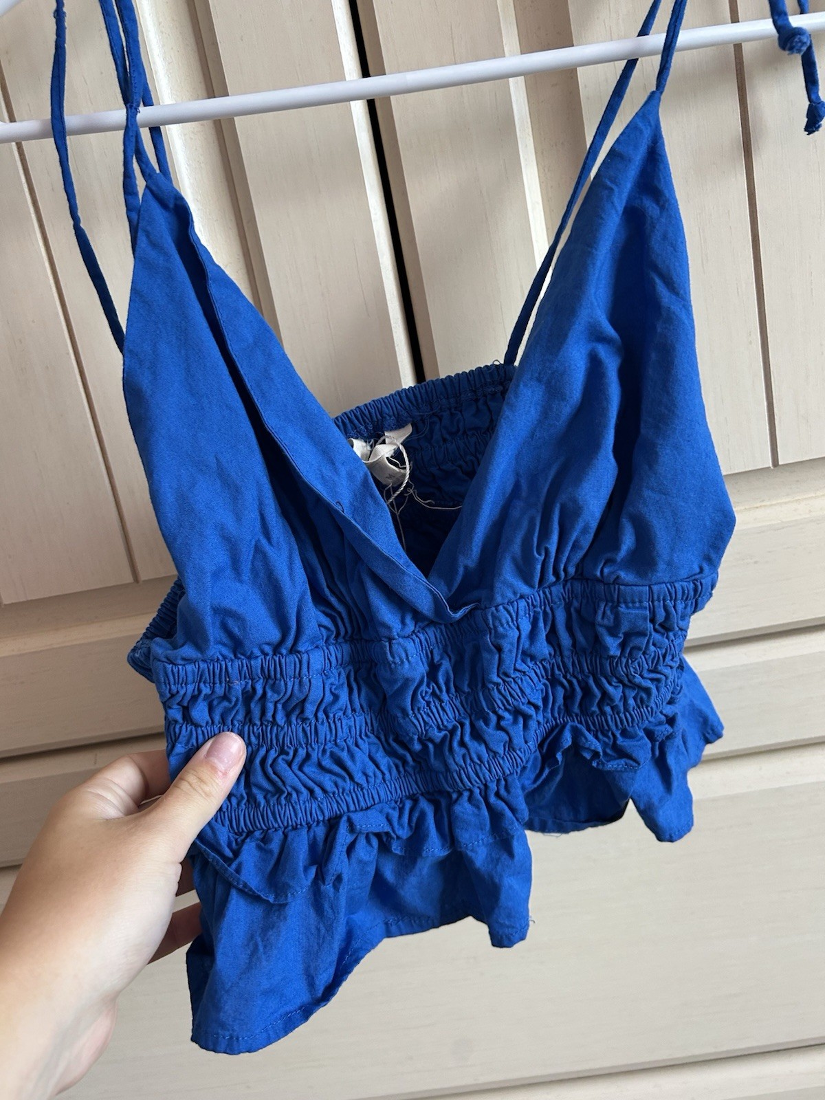 Sim and Sam Poplin Smoked Waist Top Ruffle Cami Tank in Blue size M NWOT
