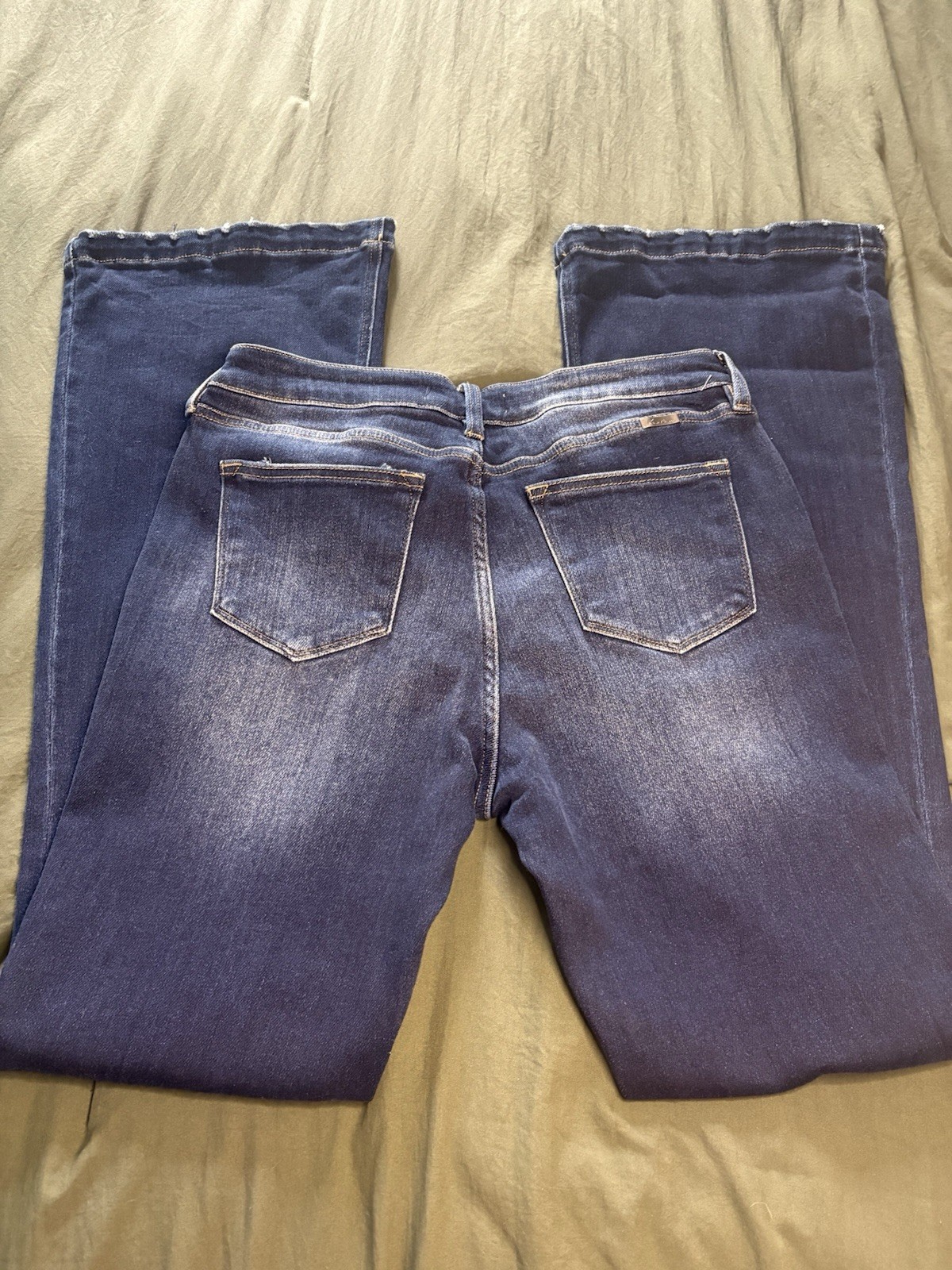 KanCan Premium Distressed Raw Hem Flare Jeans Stretch Button Fly Blue 13/30