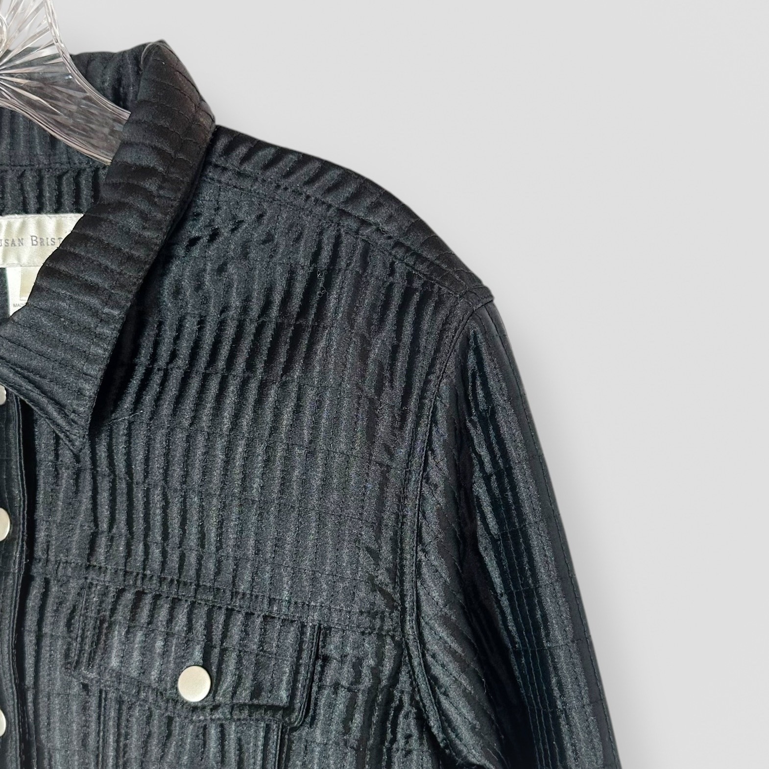 Susan Bristol Size Large Black Snap Button Quilted Lightweight Jacket Casual
