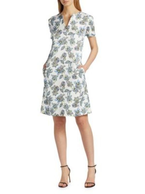 $1.6K Escada shift cotton blend printed midi dress sz 44 14 XL