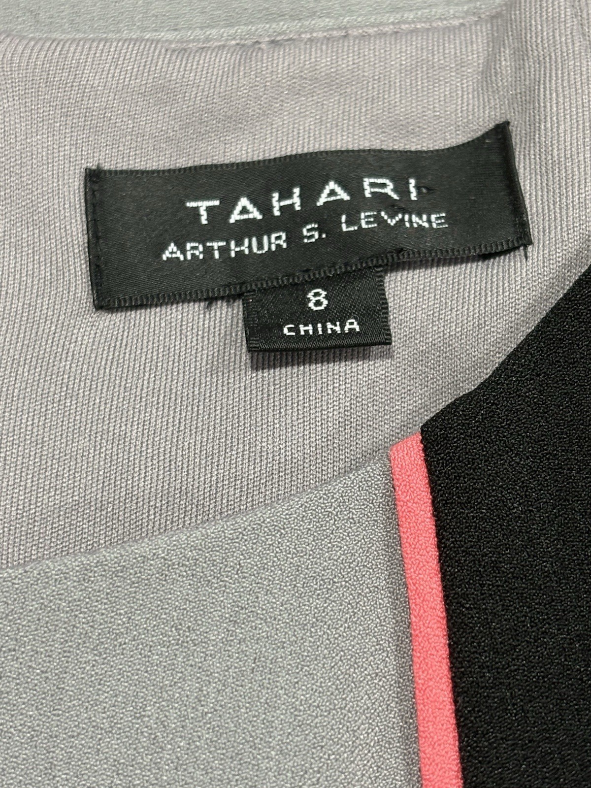 Tahari Arthur Levine Dress Size 8 Colorblock Sheath Sleeveless Gray Black pink