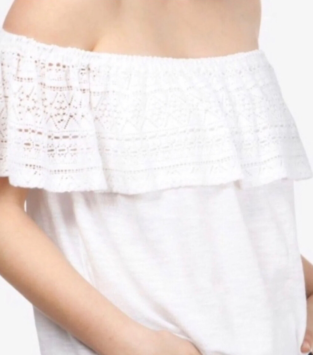 Lucky Brand White Lace Crochet Ruffle Off the Shoulder Top S