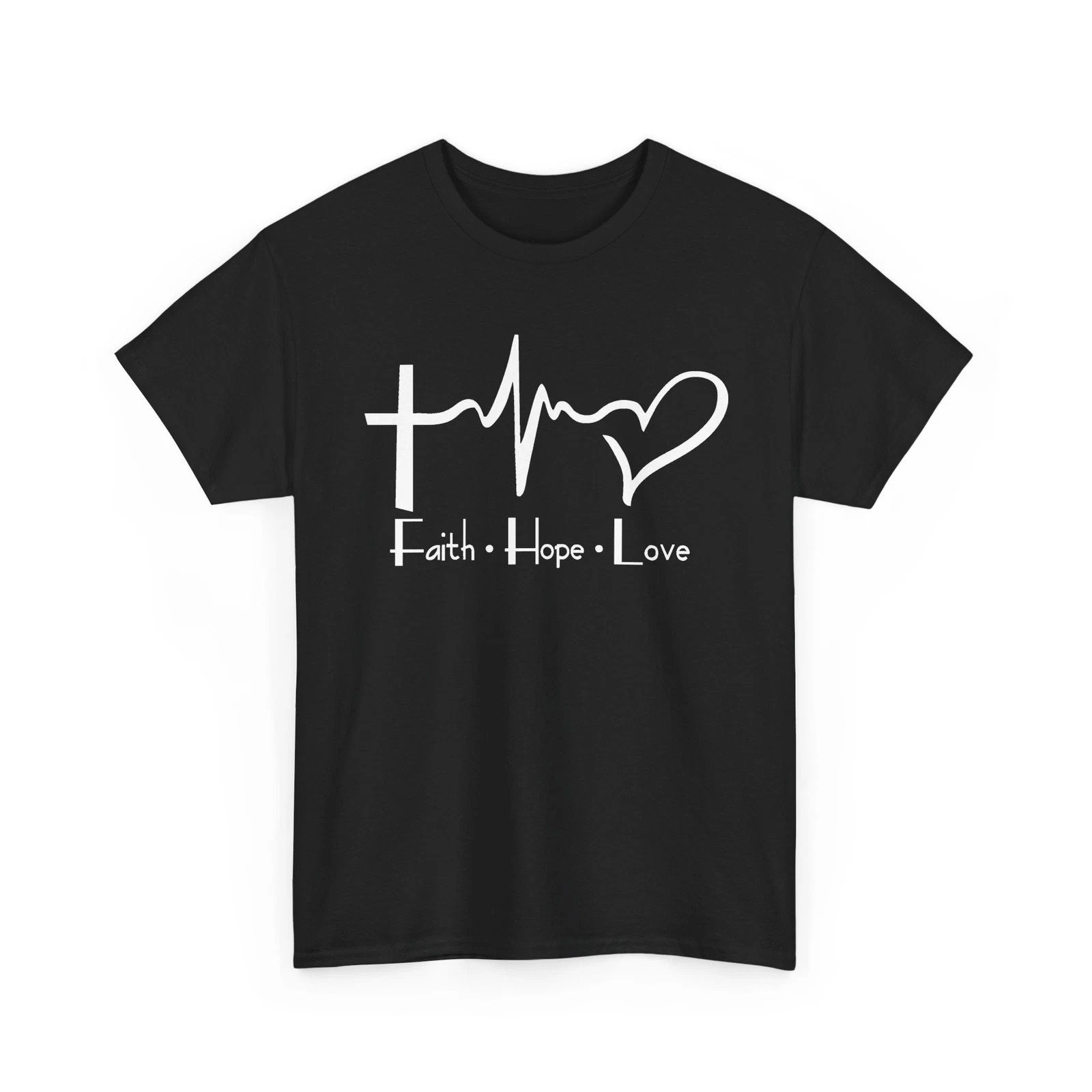 Faith Hope Love Cross Heart Jesus Black T-shirt