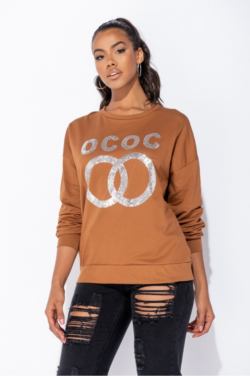 brand new parisian rust sequin logo sweatshirt size x small