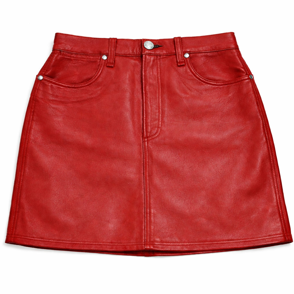 Women’s Red Real Lambskin Leather Mini Skirt High Waist Genuine Leather XS-XXL