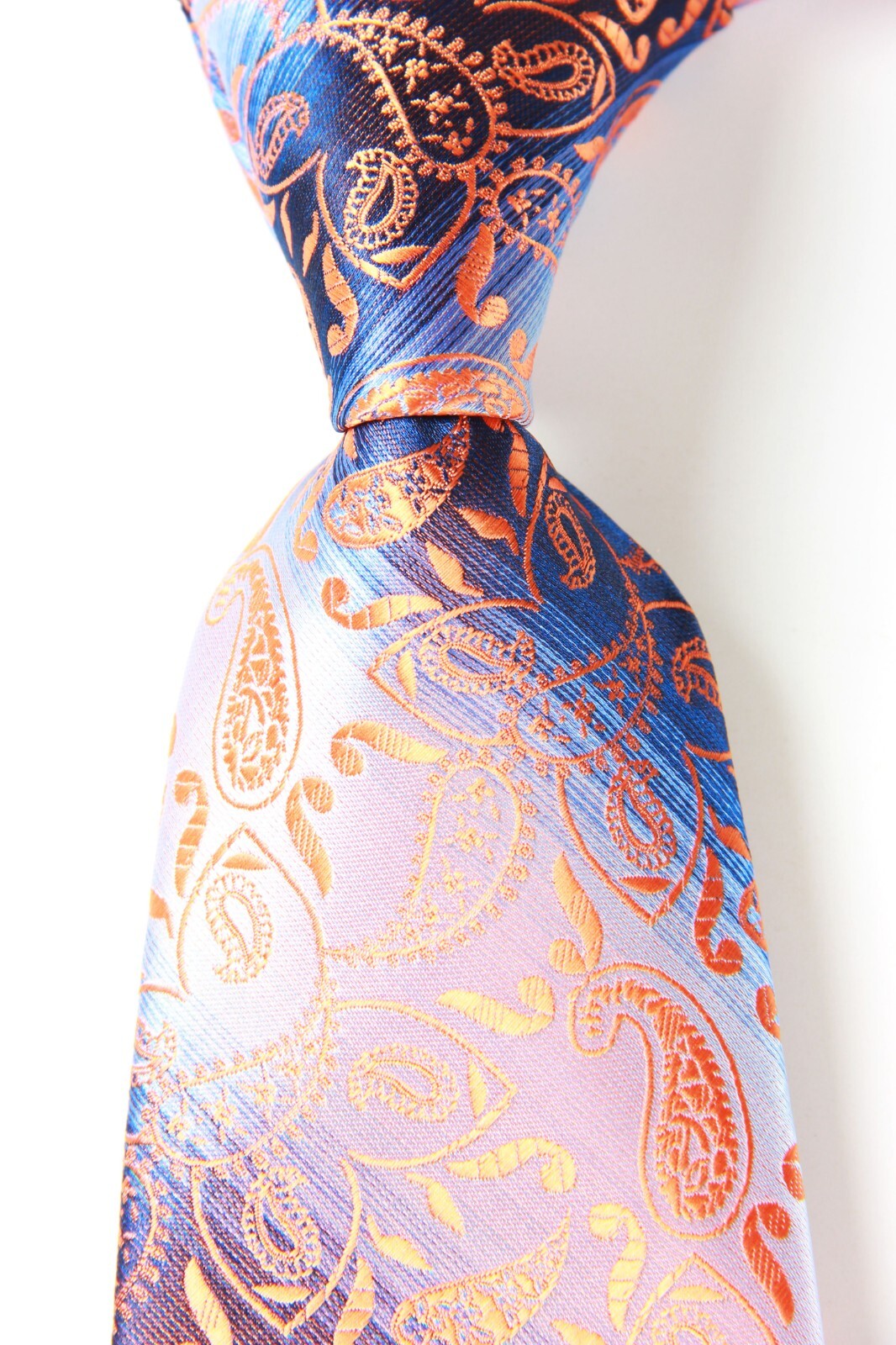 Classic Paisley Orange Blue Jacquard Silk Men’s Tie Necktie Hanky Cufflink Set
